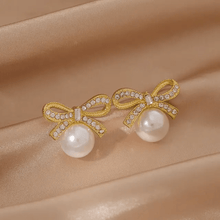 Bow Accent Pearl Drop Earrings