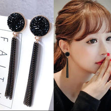 Black Beaded Tassel Earrings