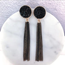 Black Beaded Tassel Earrings