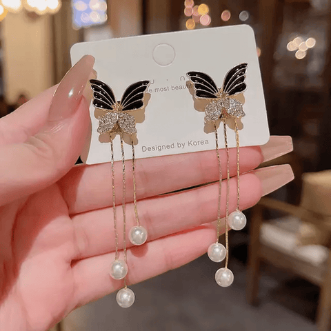 Butterfly Dangle Earrings with Pearls