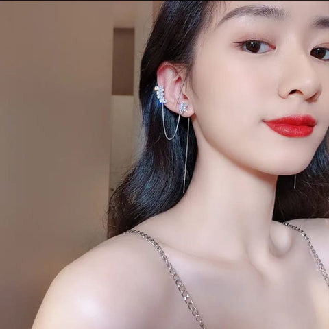 Floral Chain Ear Cuff Earrings