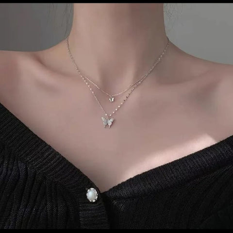 Layered Butterfly Charm Necklace