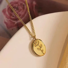 Engraved Rose Pendant Necklace