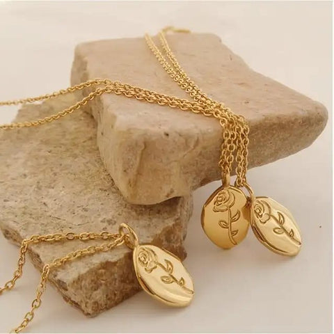 Engraved Rose Pendant Necklace