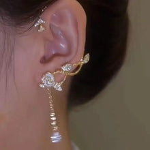 Floral Vine Ear Cuffs with Dangling Chain