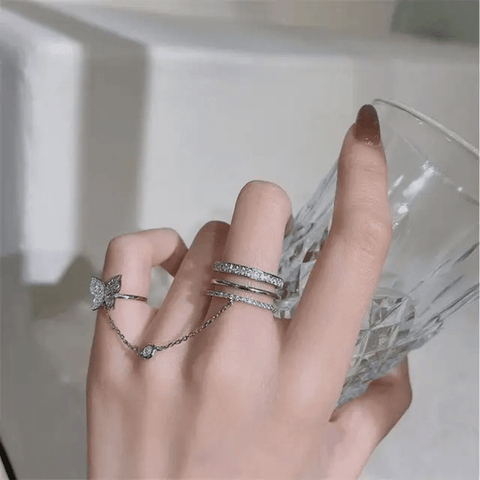 Butterfly Charm Stacked Ring Set