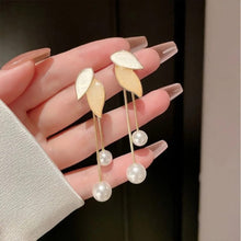 Leafy Drop Pearl Earrings