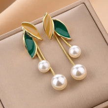 Leafy Drop Pearl Earrings