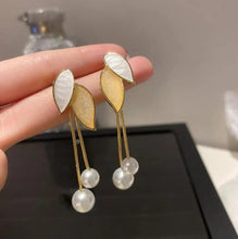 Leafy Drop Pearl Earrings