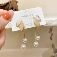 Leafy Drop Pearl Earrings