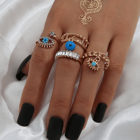 Boho Evil Eye Charm Ring Set