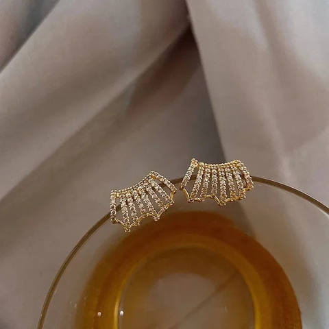 Fan Shaped Pave Stud Earrings