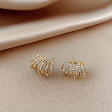 Fan Shaped Pave Stud Earrings