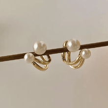 Double Hoop Pearl Stud Earrings
