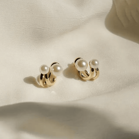 Double Hoop Pearl Stud Earrings