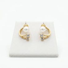 Golden Pearl & Crystal Twist Stud Earrings