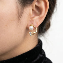 Golden Pearl & Crystal Twist Stud Earrings