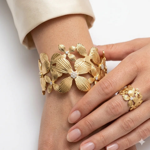 Floral Cutout Cuff and Ring Set