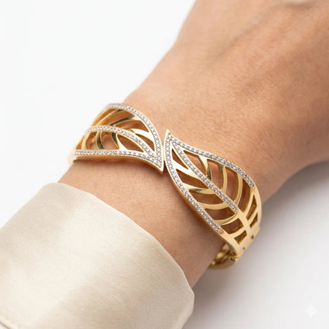 Elegant Leaf Motif Cuff Bracelet
