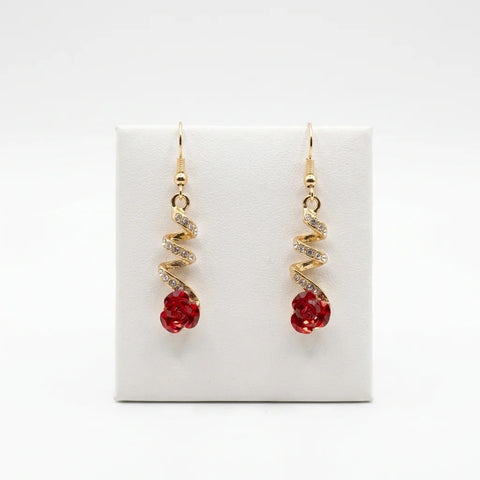 Golden With Red Pearl Chandelier Earrings