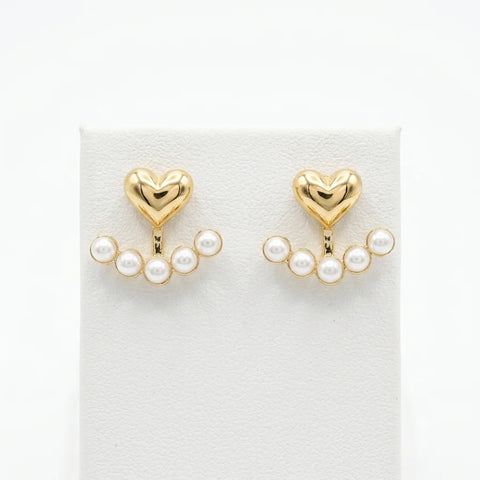 Gold Heart Shape Stud Earring with Pearls