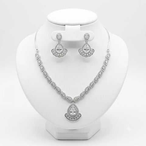 Teardrop Halo Necklace and Earring Set