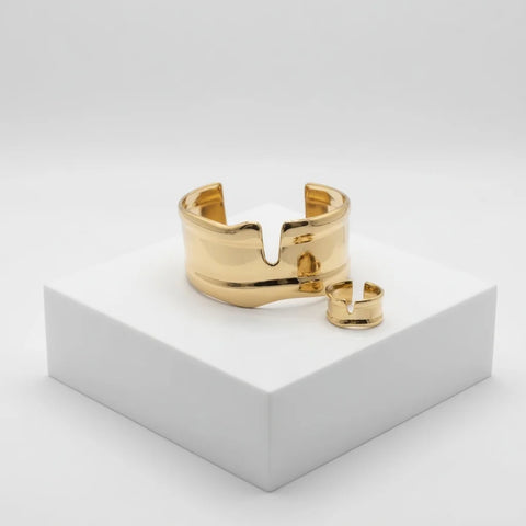Modern Sculpted Cuff and Ring Set