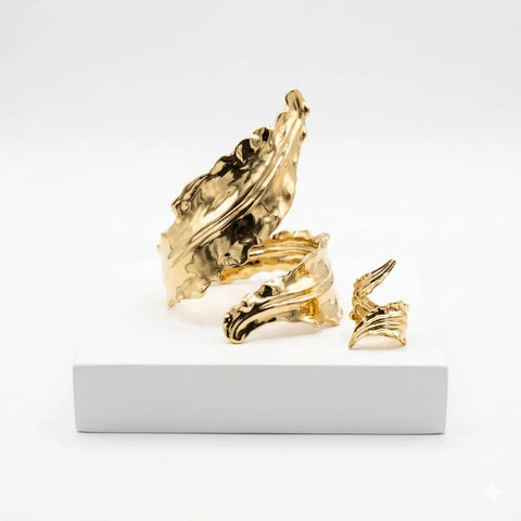 Organic Leaf Cuff and Ring Set