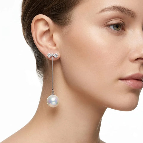 Bow and Sphere Drop Earrings