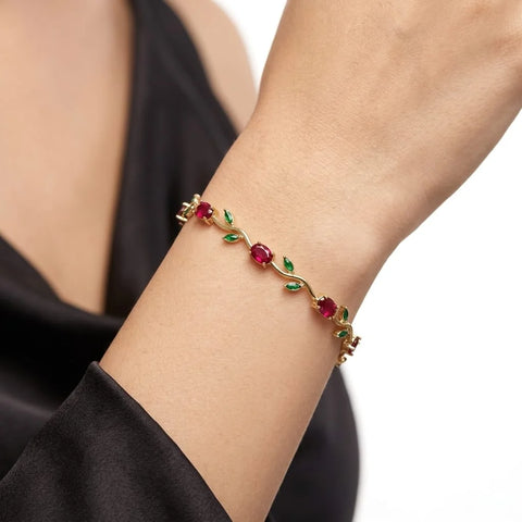 Floral Tulip Bracelet with Leaf Accents