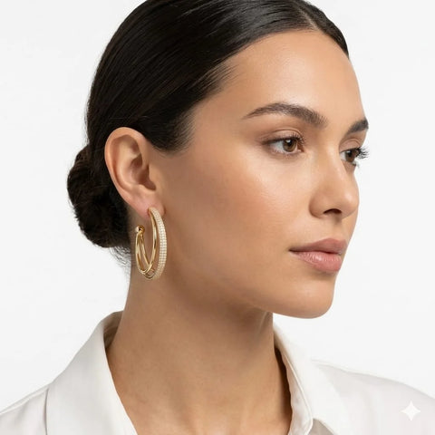 Triple Band Pave Hoop Earrings