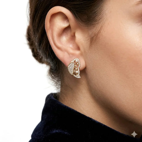 Elegant Leaf Pave Stud Earrings