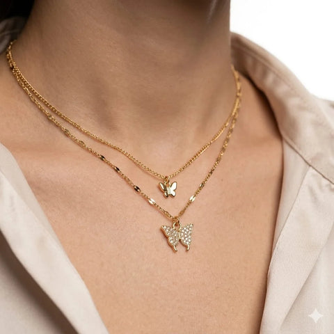 Layered Butterfly Charm Necklace