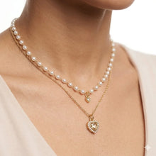 Layered Heart Charm Pearl Necklace