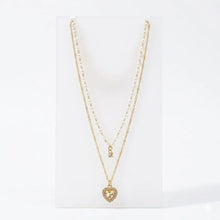 Layered Heart Charm Pearl Necklace