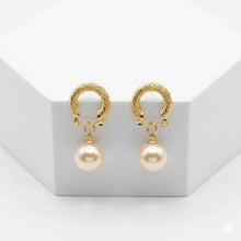 Textured Hoop Earrings with Lustrous Drop