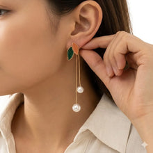 Leaf Motif Dual Strand Drop Earrings
