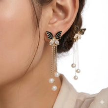 Butterfly Dangle Earrings with Pearl Accents
