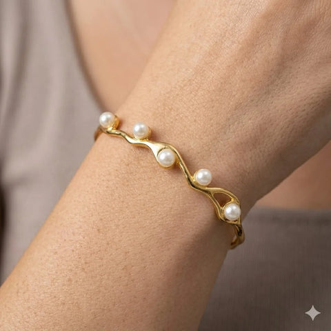 The Sculptural Wave Pearl Cuff