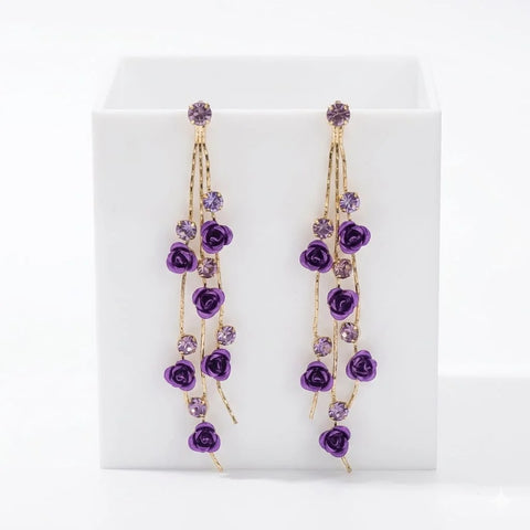 The Enchanted Purple Rose Cascade Earrings