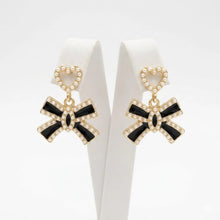 Midnight Pearl Bow Drop Earrings