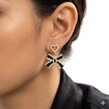 Midnight Pearl Bow Drop Earrings