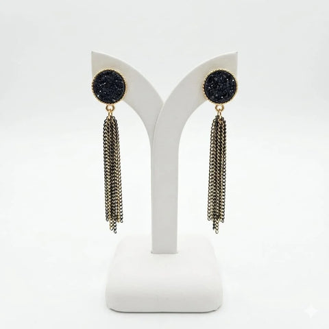 Midnight Druzy Tassel Earrings