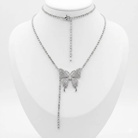 Crystal Butterfly Drop Necklace
